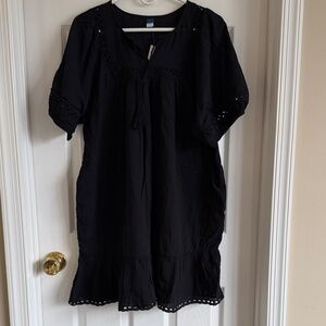 NWT Old Navy Black Eyelet Mini Dress with Tassel Tie